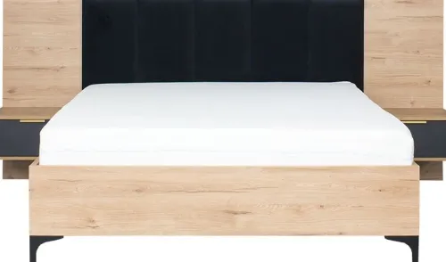 Łóżka|Łóżka*Bodzio Łóżko 140cm z zagłówkiem, dwoma szafkami nocnymi Floryda i panelami (grafit/dąb Soma ciemny)