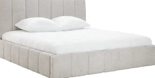 Łóżka Dwuosobowe|Łóżka Tapicerowane*Bodzio Łóżko tapicerowane Bianko 180 (boucle szary) ze stelażem i pojemnikiem