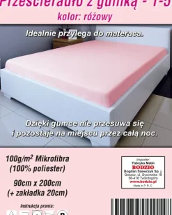 Nakrycie Łóżka*CN-45 Prześcieradło z gumką (różowe - 90x200cm)
