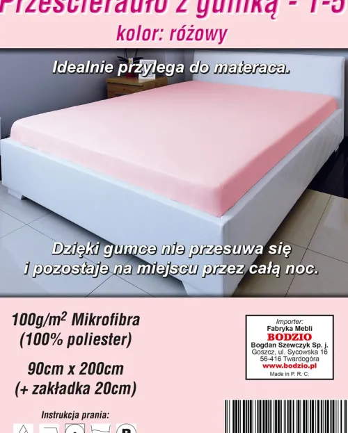 Nakrycie Łóżka*CN-45 Prześcieradło z gumką (różowe - 90x200cm)