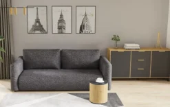 Meble Do Salonu*Bodzio Salon - kanapa Softina (boucle grafit) i kolekcja Floryda (grafit/dąb soma ciemny)