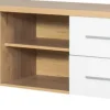 Szafki|Szafki*Bodzio Stolik RTV 138 cm Panama (biały połysk/dąb Soma ciemny)