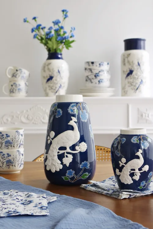 Wazony, Doniczki I Kosze Na Kwiaty|Dekoracje - Ozdoby*CN-175 Wazon ceramiczny Pavone 45 (niebieski/biały)